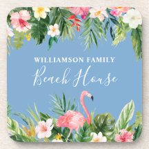 Watercolor Tropical Floral Family Beach House Blue