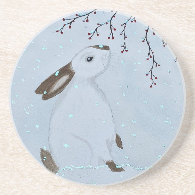 Posavasos Watercolour Winter Bunny Rabbit (Frente)