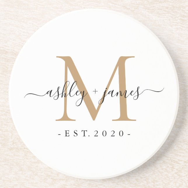 Posavasos Wedding Gold Monogram Names Year Est  (Frente)