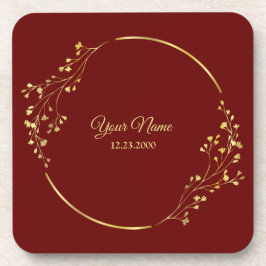 Posavasos Wedding Golden Floral Geometric Wreath Red Party