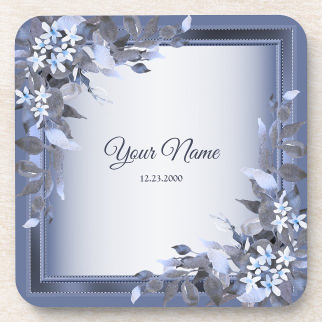 Posavasos Wedding Navy Blue Floral Silver Gray Party Elegant (Frente)