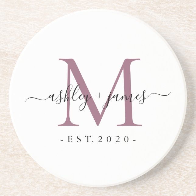Posavasos Wedding Purple Monogram Names Year Est  (Frente)