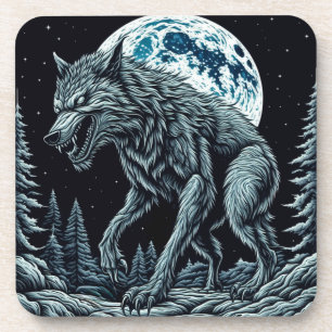 Posavasos Werewolf ventilado gruñendo en una noche de luna l