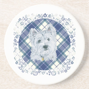 Posavasos Westie sobre Tartán