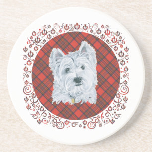 Posavasos Westie sobre Tartán