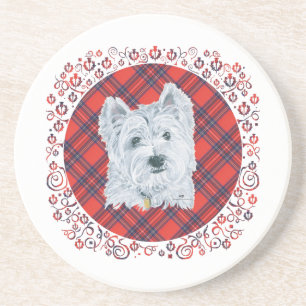 Posavasos Westie sobre Tartán