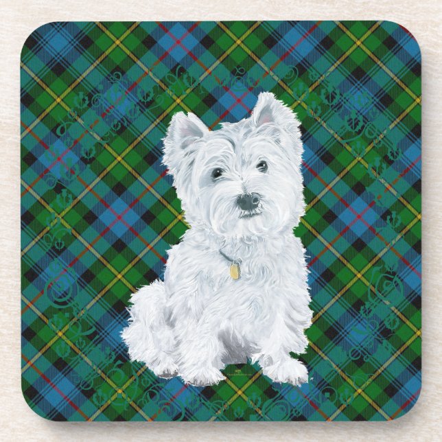 Posavasos Westie sobre Tartán (Frente)