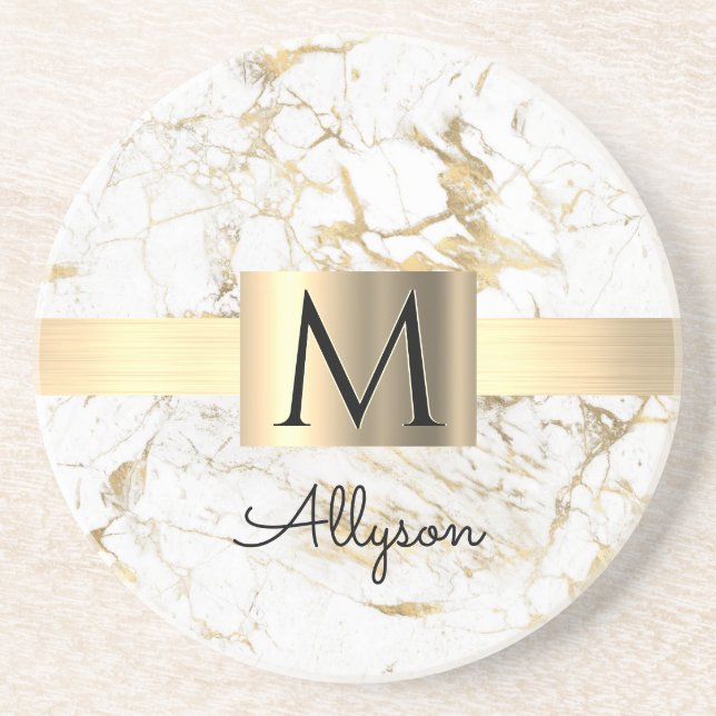 Posavasos Wh & Gold Marble Gold Gold Box, DIY Black Name Mon (Frente)