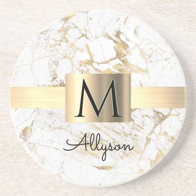 Posavasos Wh & Gold Marble Gold Gold Box, DIY Black Name Mon (Frente)