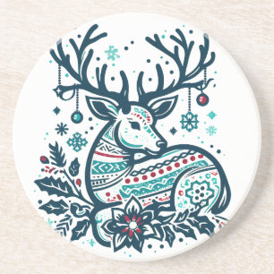 Posavasos Whimsical Christmas Deer Vector Clipart - Festive