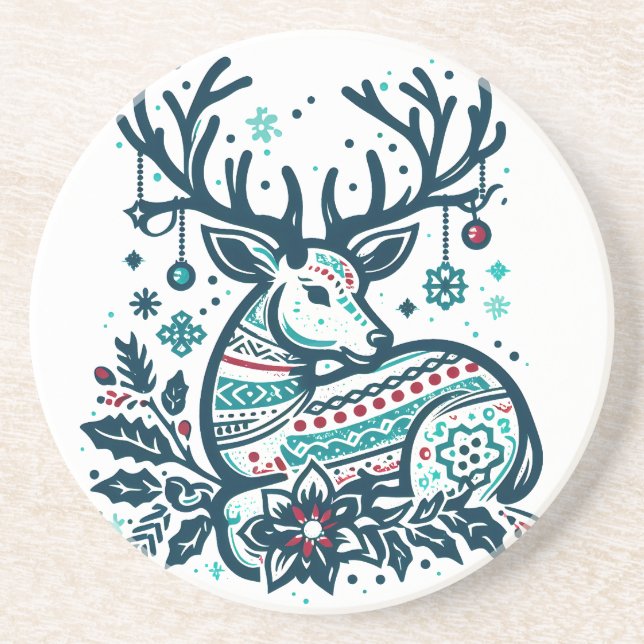 Posavasos Whimsical Christmas Deer Vector Clipart - Festive (Frente)