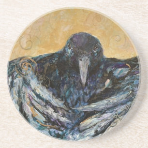 Posavasos Whimsical Crow Feathers Messenger Maureen Girard