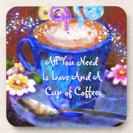 Posavasos Whimsical Cup of Coffee Floral Personalized