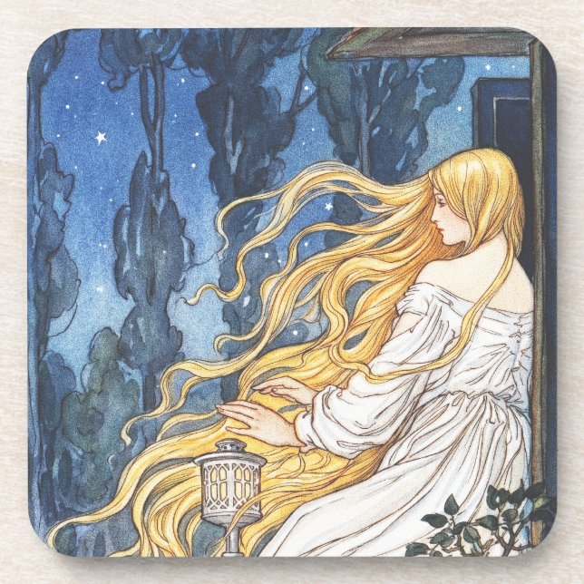 Posavasos Whimsical Fairytale Vintage Rapunzel Art Nouveau (Frente)