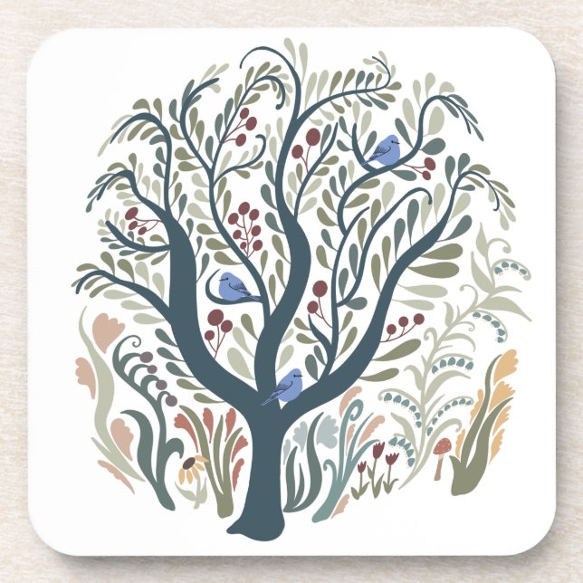 Posavasos Whimsical Folk Art Forest Earth Tones (Frente)