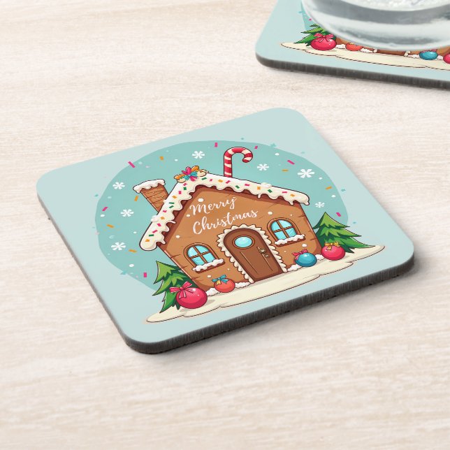 Posavasos Whimsical Gingerbread House Christmas Scene (Lado Izquierdo)