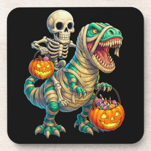 Posavasos Whimsical Skeleton Riding Mummy T-Rex Halloween