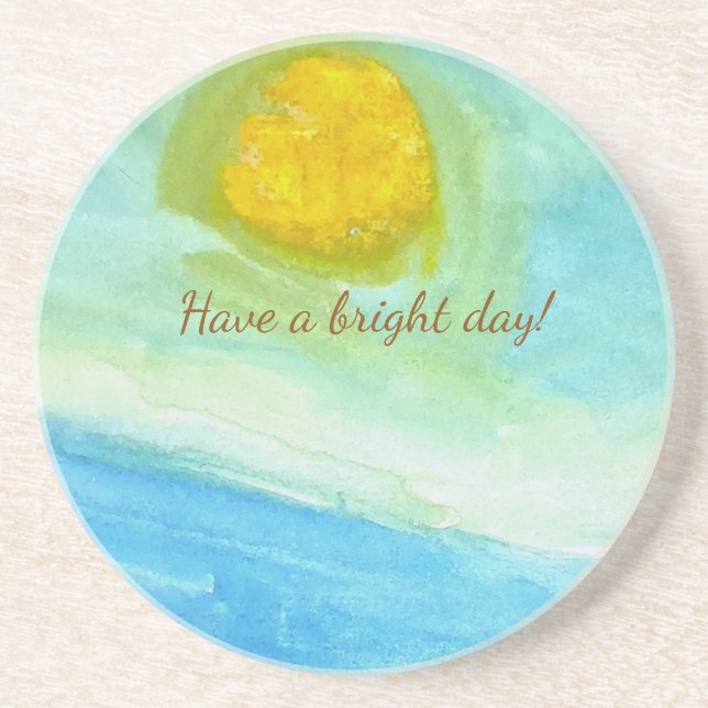 Posavasos Whimsical Sun Watercolor "Have a Bright Day" (Frente)