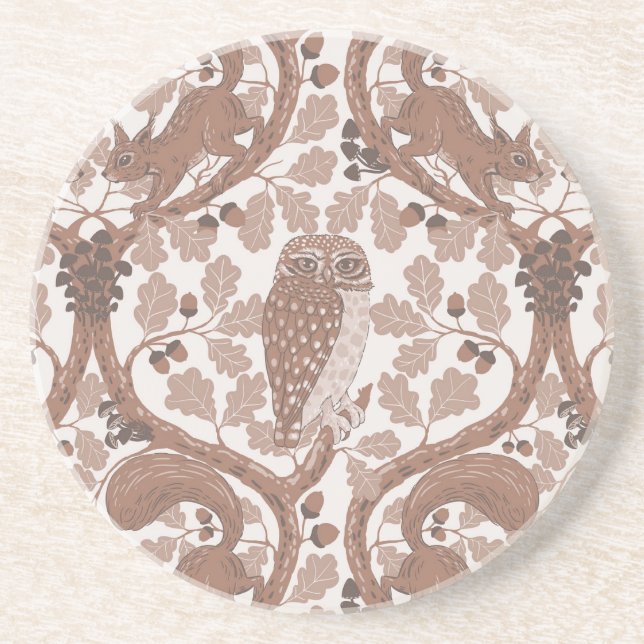 Posavasos Whispers/Owls y Squirrels en roble/mo (Frente)