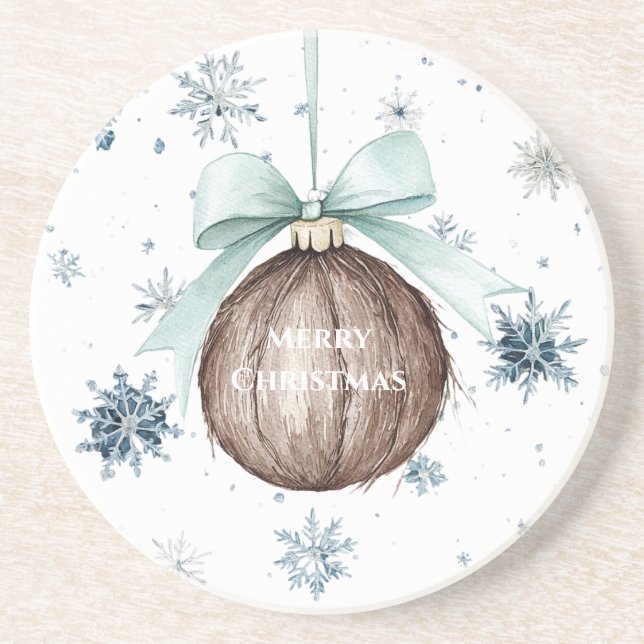 Posavasos White Blue Snowflakes Christmas Coconut Bow (Frente)