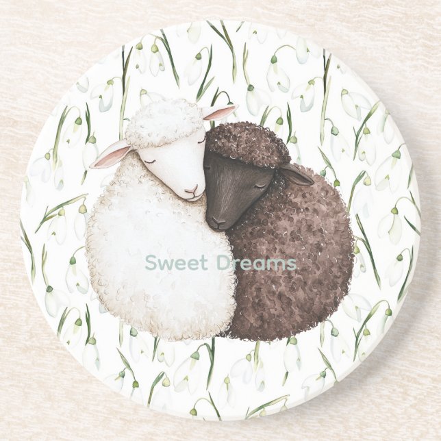 Posavasos White Brown Sheep Flowers  (Frente)