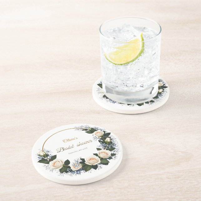 Posavasos White Roses & Blue Baby’s Breath  (Lado)