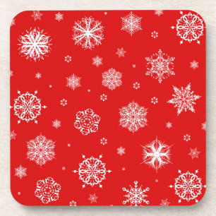 Posavasos White snowflakes on red background