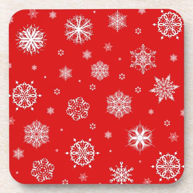 Posavasos White snowflakes on red background (Frente)