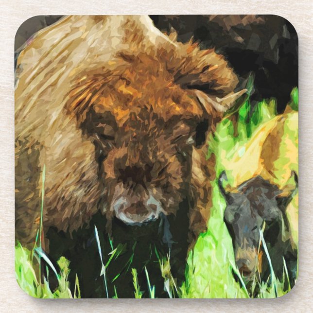 Posavasos Wild American Bison With Calf Abstract (Frente)