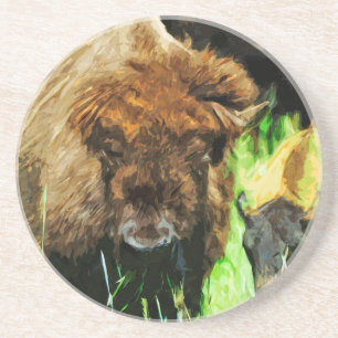 Posavasos Wild American Bison With Calf Abstract