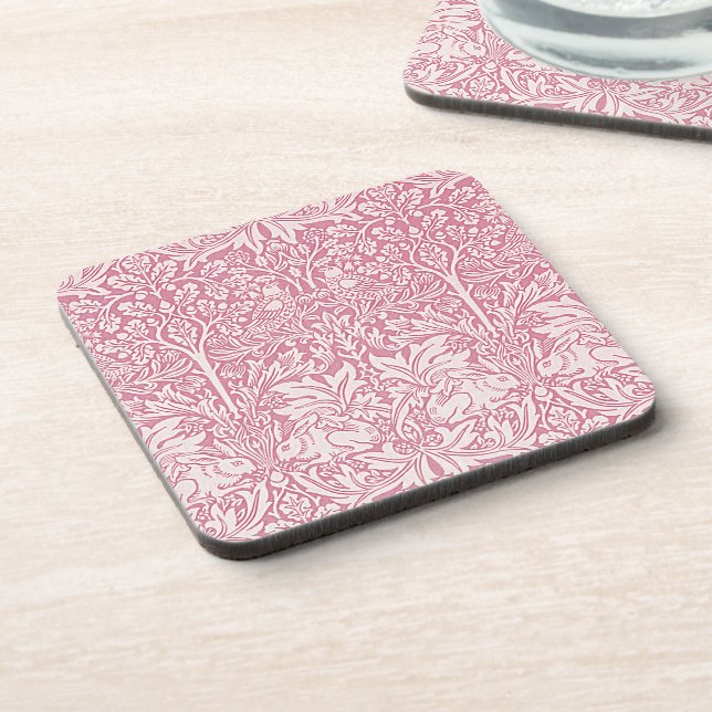 Posavasos William Morris Forest Rabbit Bird Foliage Pink (Lado Izquierdo)