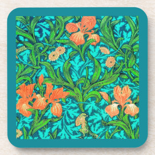 Posavasos William Morris Irises, Naranja y turquesa