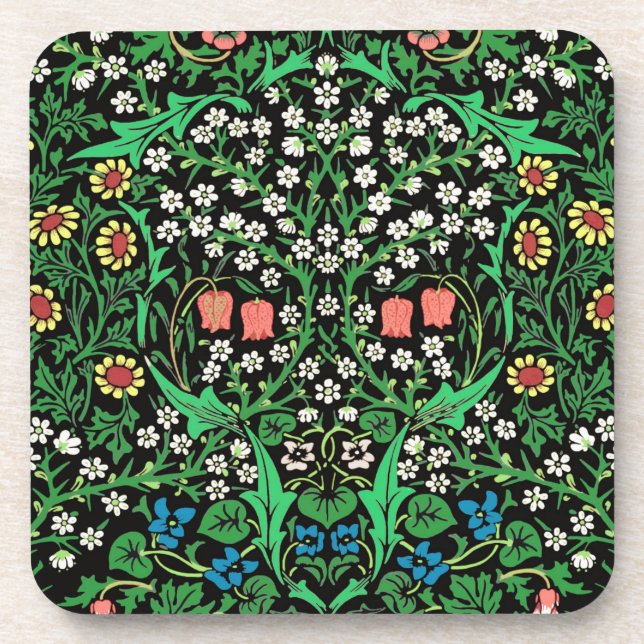 Posavasos William Morris Jacobean Floral, fondo negro (Frente)