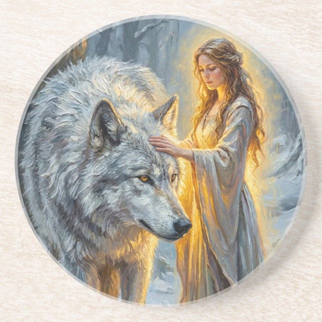 Posavasos Winter Goddess & White Wolf (Frente)