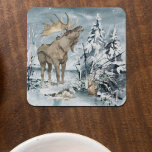 Posavasos Winter landscape Watercolor Moose<br><div class="desc">This design may be personalized by choosing the Edit Design option. You may also transfer onto other items. Contact me at colorflowcreations@gmail.com or use the chat option at the top of the page if you wish to have this design on another product or need assistance with this design. See more...</div>