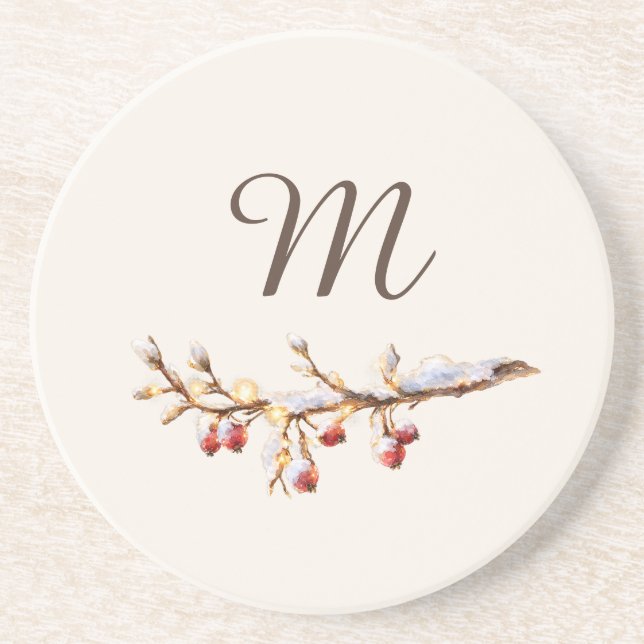Posavasos Winter Pinecone & Berry  Monogram (Frente)