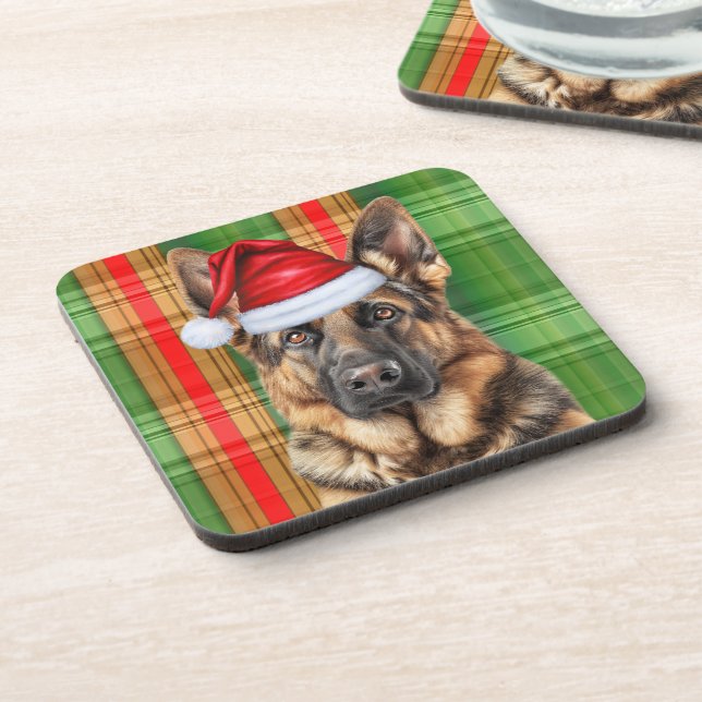 Posavasos Winter Themed German Shepherd Dog Holiday Plaid (Lado Izquierdo)