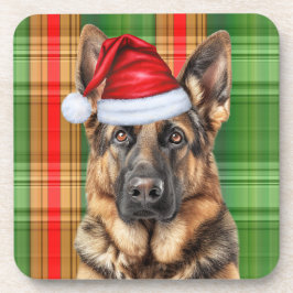 Posavasos Winter Themed German Shepherd Dog Holiday Plaid
