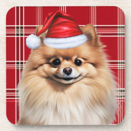 Posavasos Winter Themed Pomeranian Dog Holiday Plaid
