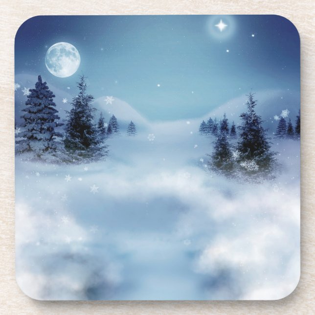 Posavasos Winter Wonderland de noche (Frente)