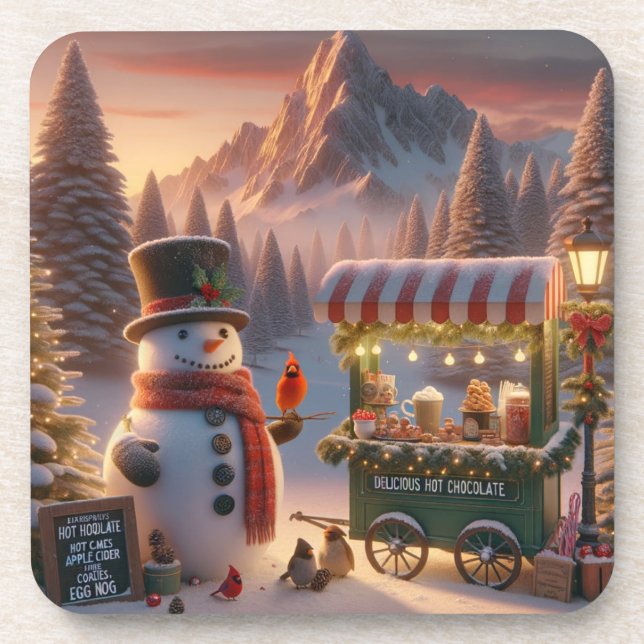 Posavasos Winter Wonderland Snowman's Hot Chocolate Cart (Frente)