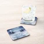 Posavasos Winter's Night<br><div class="desc">Set of 6 cork-back, high gloss plastic coasters with an image of a beautiful winter night with a luminous full moon and a starlit sky. Customizable holiday sentiment. See matching square paper coaster. See the entire Hanukkah Coaster collection under the HOME category in the HOLIDAYS section.</div>