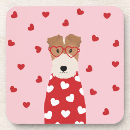 Posavasos Wire Fox Terrier Dog Glasses Heart Pink Red