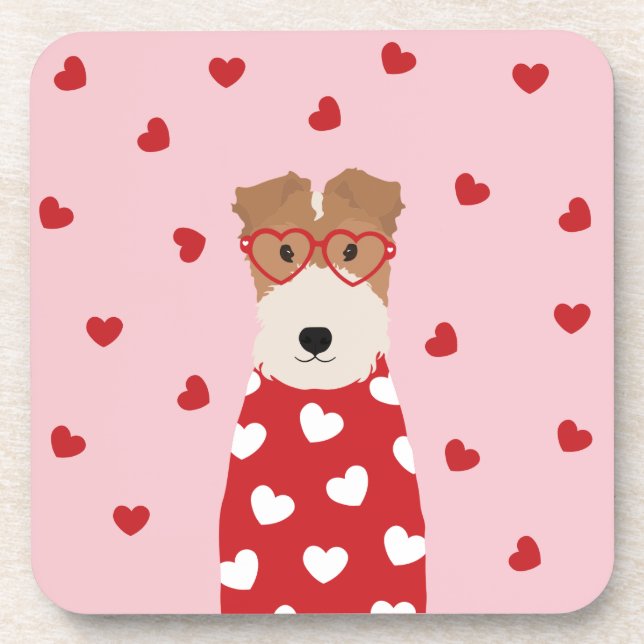 Posavasos Wire Fox Terrier Dog Glasses Heart Pink Red (Frente)