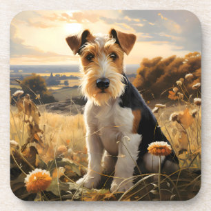 Posavasos Wire Hair Fox Terrier En El Campo Otoño