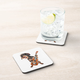 Posavasos Wirehair Dachshund Tocando guitarra