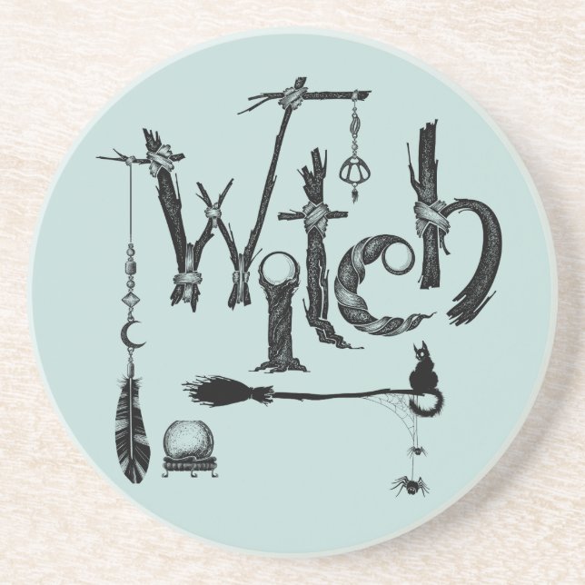 Posavasos Witch Woodsy Old World Ilustration Stone Coaster (Frente)