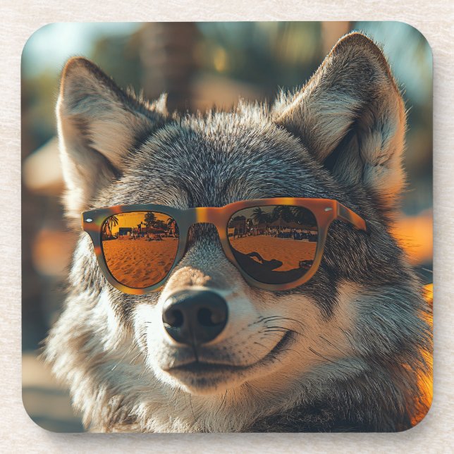 Posavasos Wolf at the beach (Frente)