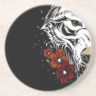 Posavasos Wolf Flower Tatoo Vintage