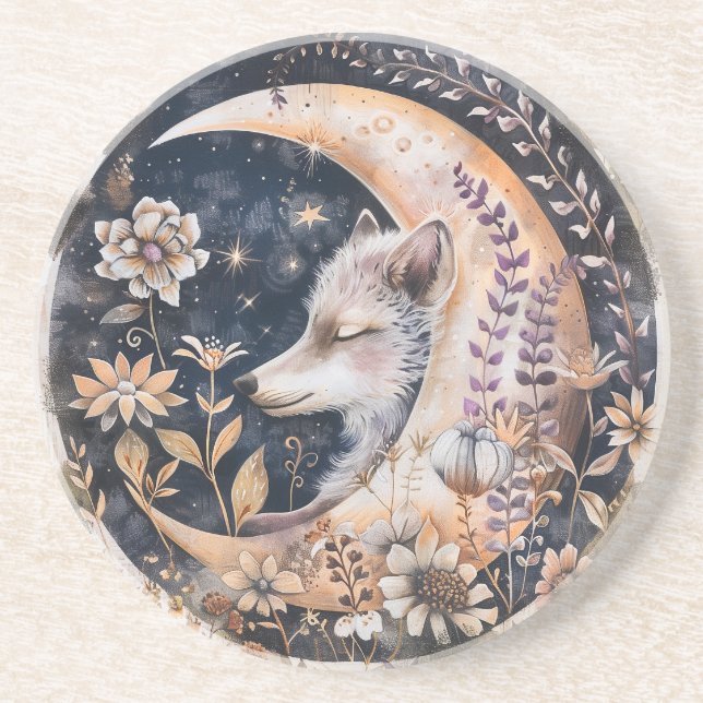 Posavasos Wolf Moon Sandstone Coaster (Frente)